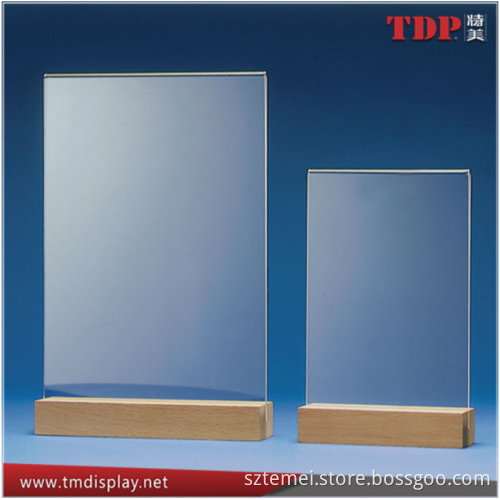 factory wholesale Acrylic Menu Card Holder with Rectangular Wooden Base and Insert Pocket in 2 mm Acrylic, Acrylic Menu Holders